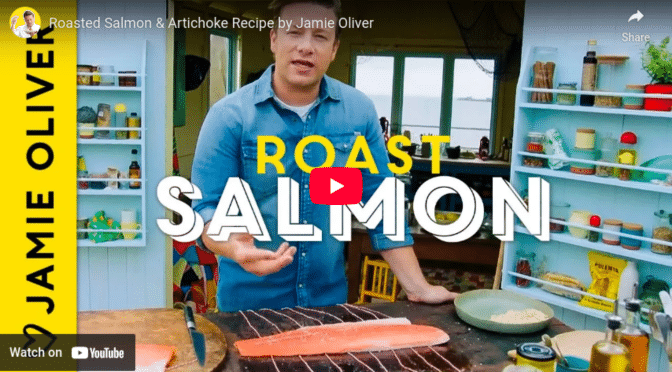 Roasted salmon & artichoke recipe by Jamie Oliver
