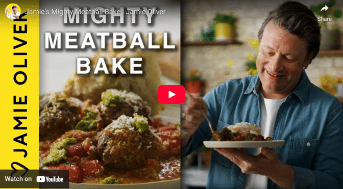 Jamie’s mighty meatball bake